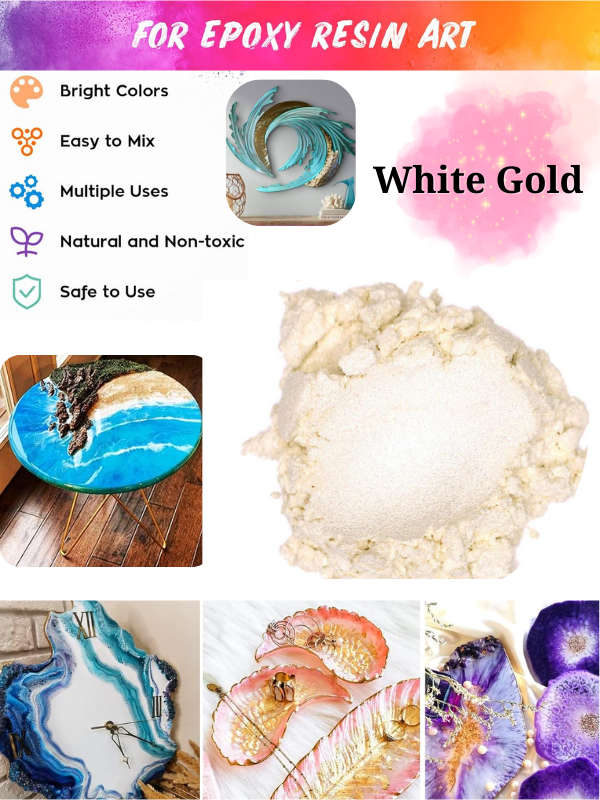 Epoksi Reçine Boyası Mica Powder İnci Sedefli Pigment İnci Tozu 5 gr White Gold