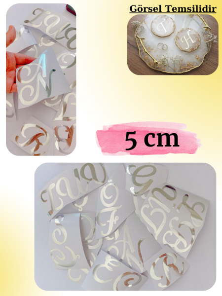 Epoksi Reçine 5 cm Varak Folyo Gold -Silver Sticker Kesim Harf Seti