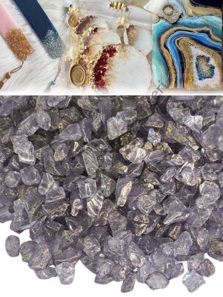 Epoksi Cam Kırıkları Şeffaf Altın Gri Kalın 100 gr