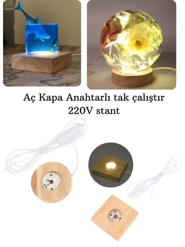 Epoksi Reçine Led Aydınlatma Tasarım Lamba altlıgı Kaidesi