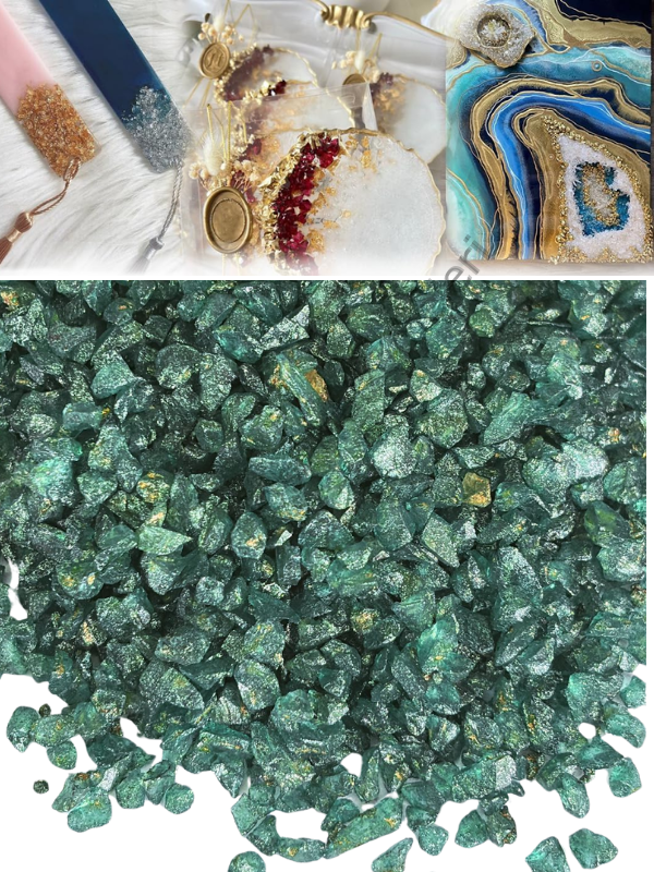 Epoksi Cam Kırıkları Sedefli Yeşil Altın İnce 100 gr