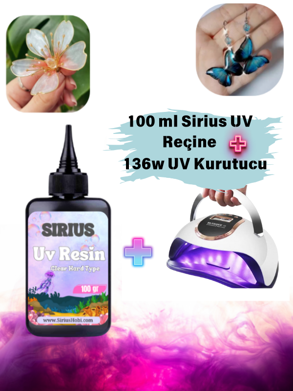 Sirius Uv Reçine Sert Tip-hızlı Kürlenen 100 ml 136w Uv Epoksi Kurutucu Seti