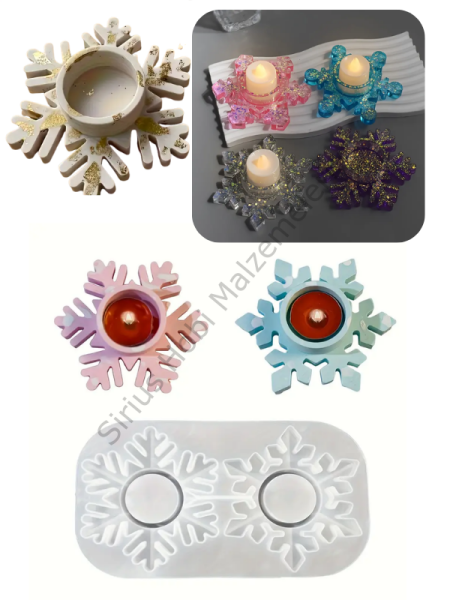 Kar Tanesi Silikon Kalıp | Epoksi & Alçı Çift Mumluk – 39 mm Tealight