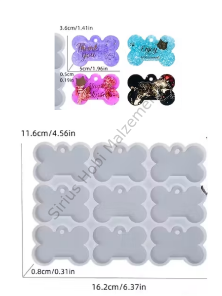 Epoksi Reçine Köpek Tasması Kalıbı 5 cm– 9’lu Kemik Şekilli Silikon Kalıp