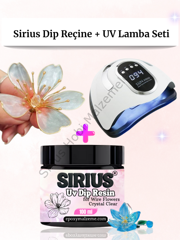 Sirius Dip Reçine 100 ml + 168W UV Lamba Seti – Tel Çiçek ve Şeffaf Kaplama İçin