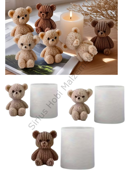 Ayıcık Mum Kalıbı – Epoksi/Alçı Uyumlu Silikon (3’lü Set)