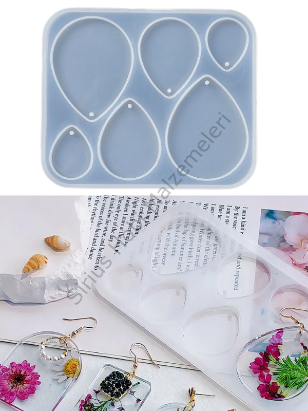 Epoksi Damla Küpe Silikon Kalıbı – 6’lı Delikli Set