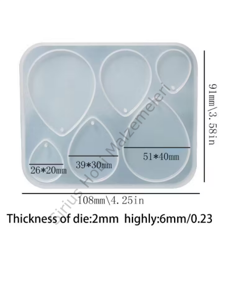 Epoksi Damla Küpe Silikon Kalıbı – 6’lı Delikli Set