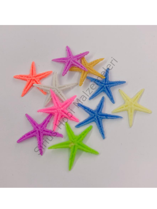 10 Adet Mini Deniz Yıldızı – Karışık Renk Polyester Dekor – 0,5–1.5 cm