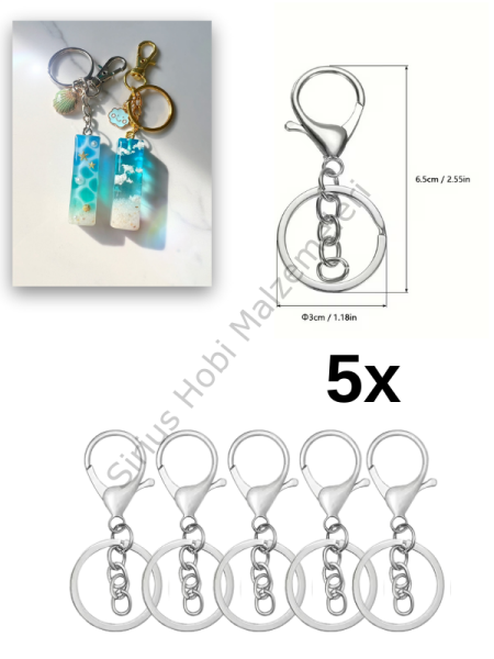 Anahtarlık Aparatı Seti 5’li – Metal Klips + Zincir Halkalı Anahtarlık Başlığı (Gümüş Renk)