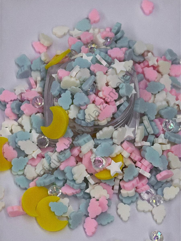 Epoksi Polimer Kil Süslemeler (Fimo Dilimleri) Bulut Ay  4gr