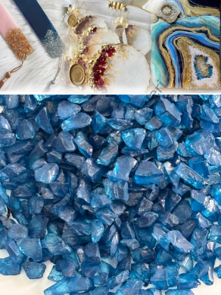 Epoksi Cam Kırıkları Kalın Sedefli Sapphirre Quartz 100 gr
