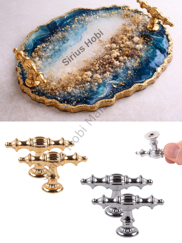 Premium Metal Tepsi Kulpu 2 adet | Altın & Gümüş Epoksi Tepsi İçin