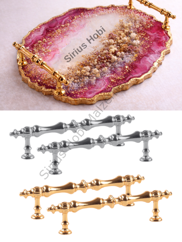 Premium Metal Tepsi Kulpu Altın Gümüş Renk Epoksi Tepsi İçin