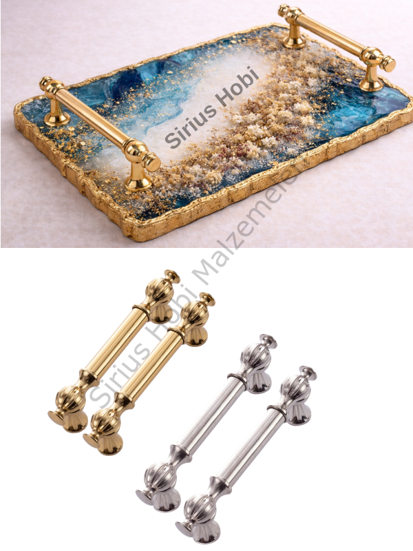 Premium Metal Tepsi Kulpu Altın & Gümüş Epoksi Tepsi İçin (2 Adet)