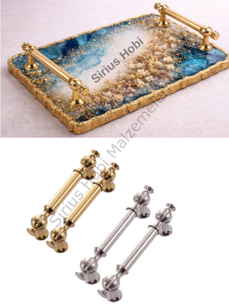 Premium Metal Tepsi Kulpu Altın & Gümüş Epoksi Tepsi İçin (2 Adet)