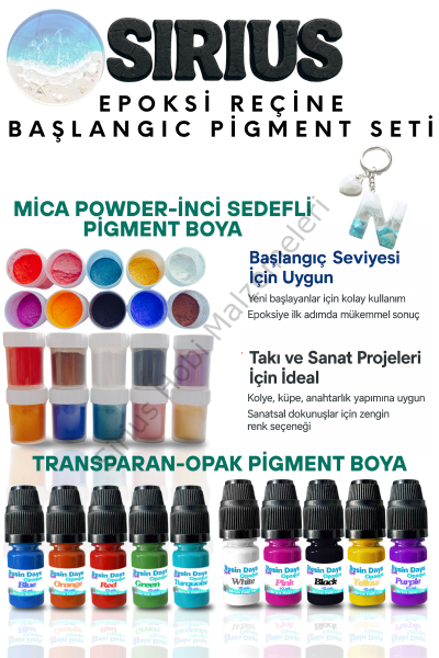 Epoksi Reçine Başlangıç Boya Seti – 20 Renk (İnci Sedefli Mica + Opak-Transparan Pigment)