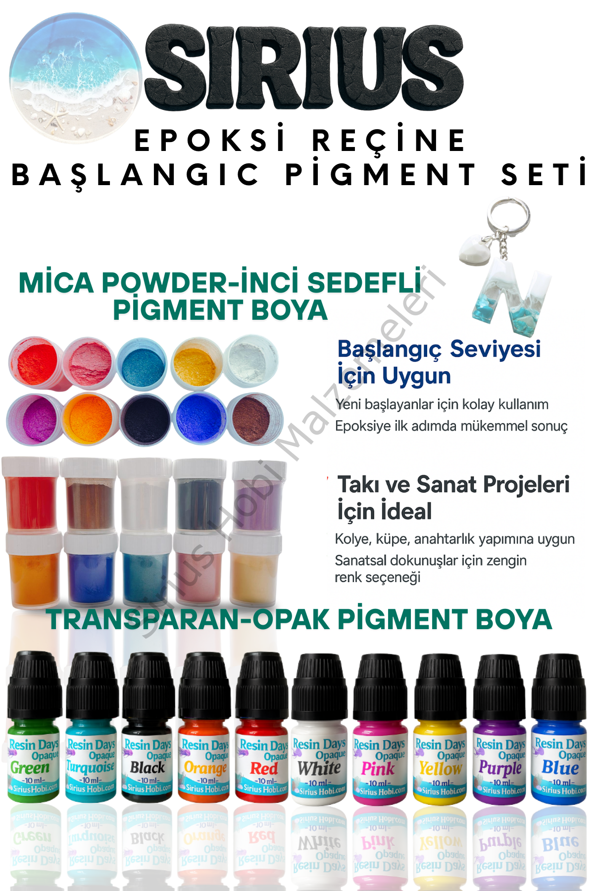Epoksi Reçine Başlangıç Boya Seti – 20 Renk (İnci Sedefli Mica + Opak-Transparan Pigment)