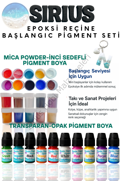 Epoksi Reçine Başlangıç Boya Seti – 20 Renk (İnci Sedefli Mica + Opak-Transparan Pigment)