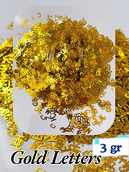 Epoksi- Mum-Makyaj-Tırnak-Sabun Simi Pulu  Gold Letters Harfler 3 gr