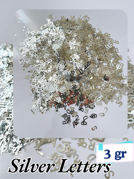 Epoksi- Mum-Makyaj-Tırnak-Sabun Simi Pulu  Silver Letters Harfler 3 gr
