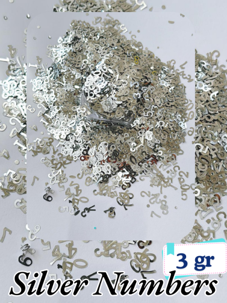 Epoksi- Mum-Makyaj-Tırnak-Sabun Simi Pulu  Silver Letters Sayılar 3 gr