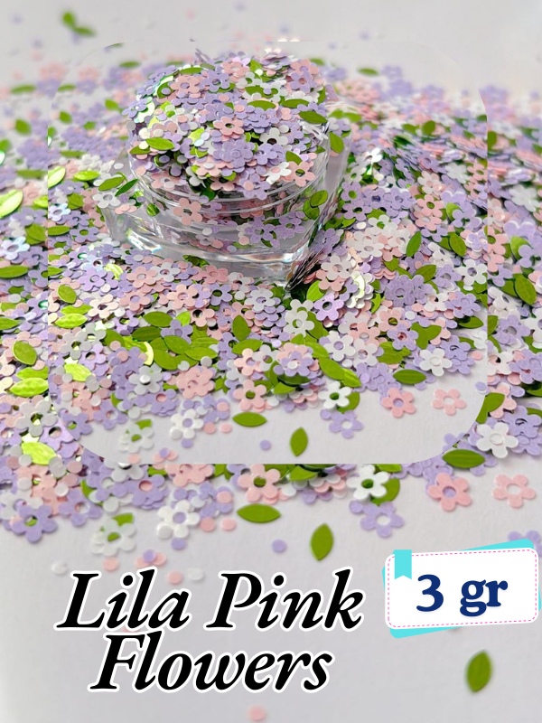 Epoksi- Mum-Makyaj-Tırnak-Sabun Simi Pulu  Lila Pink Flowers 3 gr