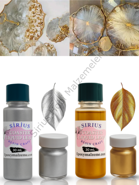 Epoksi Tasarımları İçin Kenar Varak Sıvısı – Gold & Silver Renkler 30ml + 10 gr Toz Varak
