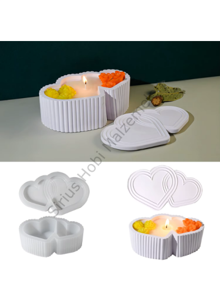 Epoksi & Alçı Mumluk Kalıbı – Kalp Form Silikon Döküm Kalıbı