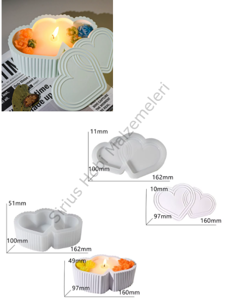 Epoksi & Alçı Mumluk Kalıbı – Kalp Form Silikon Döküm Kalıbı