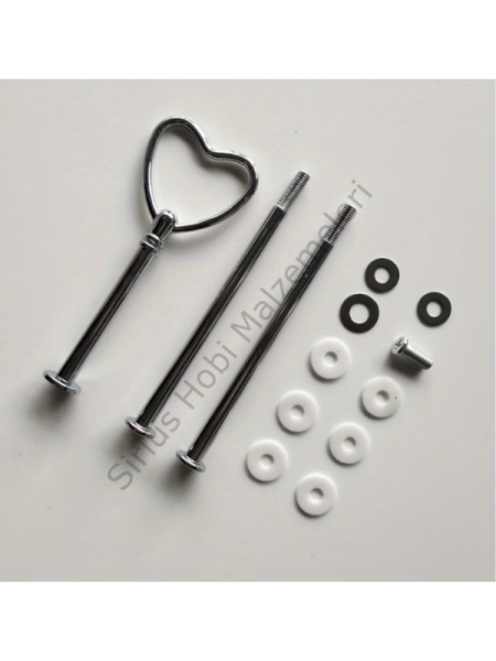 Kalp Model Gümüş 3 Katlı Epoksi Sunumluk Aparatı – Metal Stand Seti