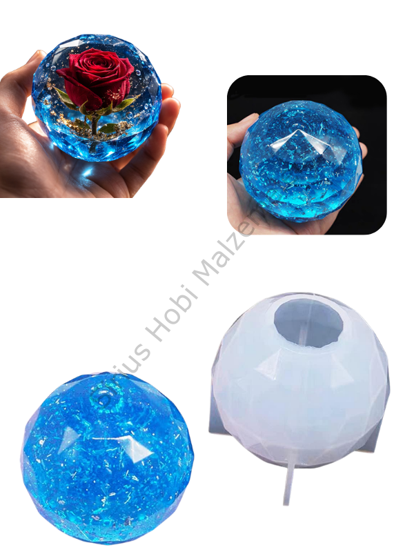 Epoksi 8 cm Kristal Küre Silikon Kalıbı – Diamond Tasarım Dekoratif Küre Döküm Kalıbı