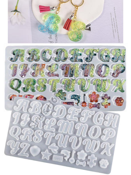 Epoksi Harf Silikon Kalıbı – Alfabe Anahtarlık & Charm Reçine Döküm Kalıbı