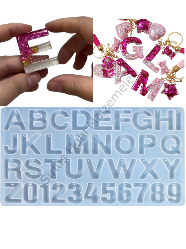 Epoksi Düz Delikli Harf Silikon Kalıbı – 4 cm Alfabe & Rakam Anahtarlık Döküm Kalıbı