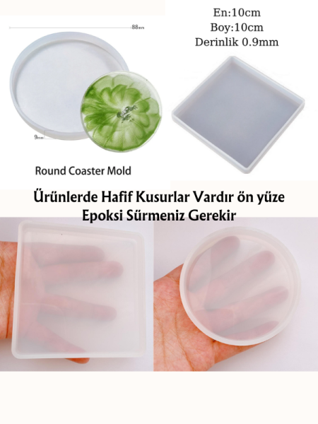 Epoksi 9-10  cm Bardak Altlığı Kalıbı Daire Kare